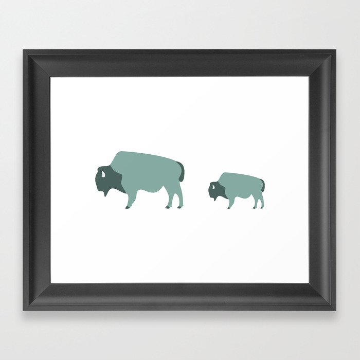 Bison And Baby (Moss) Framed Art Print