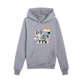 Sunset Stripes: Abstract Tiger Illustration Kids Pullover Hoodies