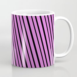 [ Thumbnail: Orchid & Black Colored Striped/Lined Pattern Coffee Mug ]
