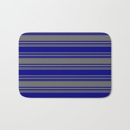 [ Thumbnail: Blue and Dim Grey Colored Stripes Pattern Bath Mat ]