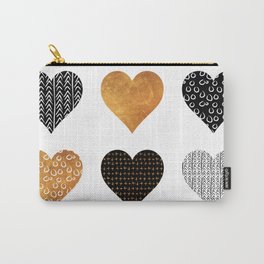 Gold, black, white hearts Carry-All Pouch