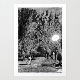 Midnight Treelined Dog-walker Art Print
