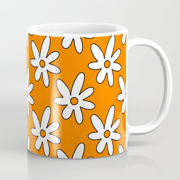 Pattern groovy daisy. Hippie retro vintage flowers seamless pattern in 70s-80s style. Hippie Aesthetic Coffee Mug