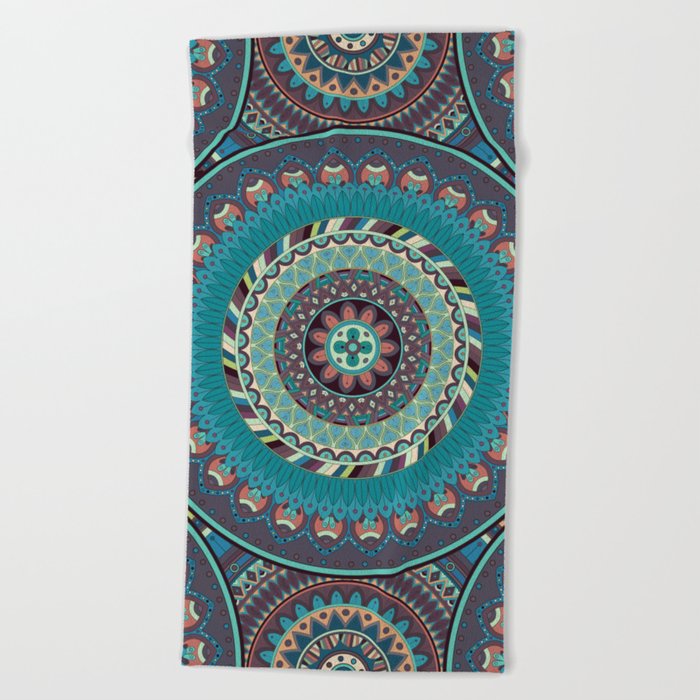 Boho Mandala Abstract Pattern Design Beach Towel By Somberlain