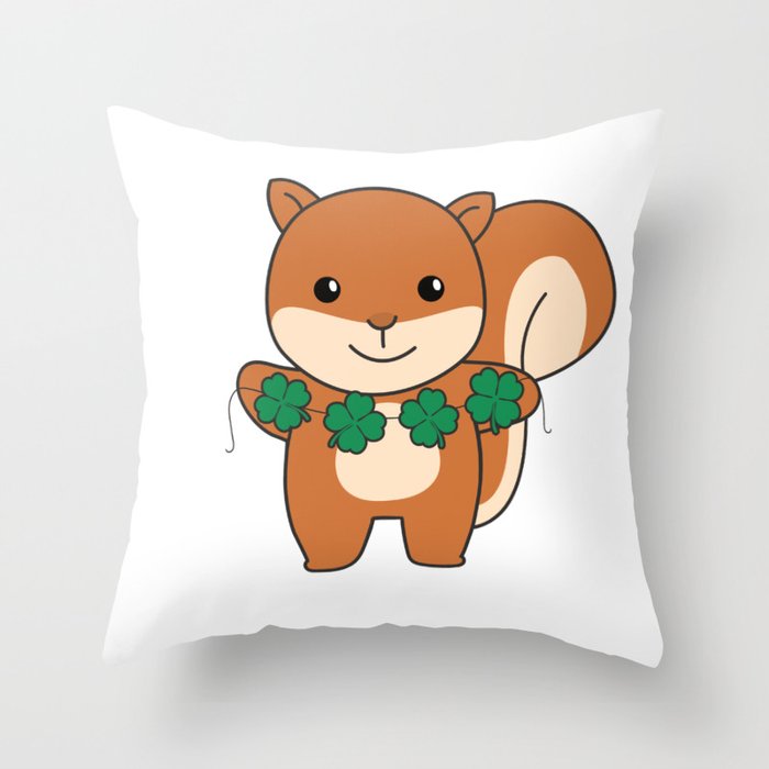 Squirrel With Shamrocks Cute Animals For Luck Throw Pillow