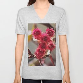 Ricinus Fluffy Red Fruits Flowers Castor Oil Plant V Neck T Shirt