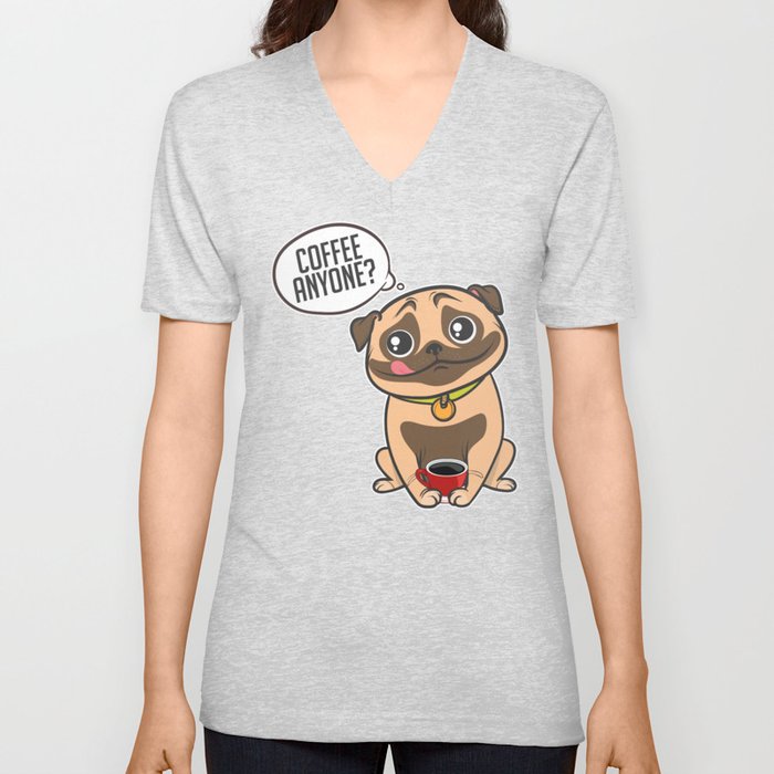 Pugs & Coffee V Neck T Shirt