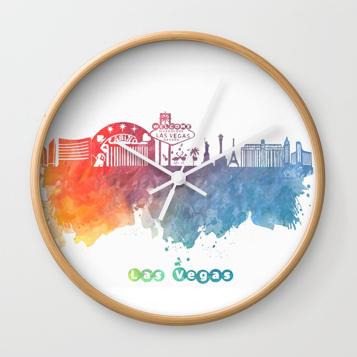 Las Vegas Nevada Skyline Colored Wall Clock By Jbjart Society6
