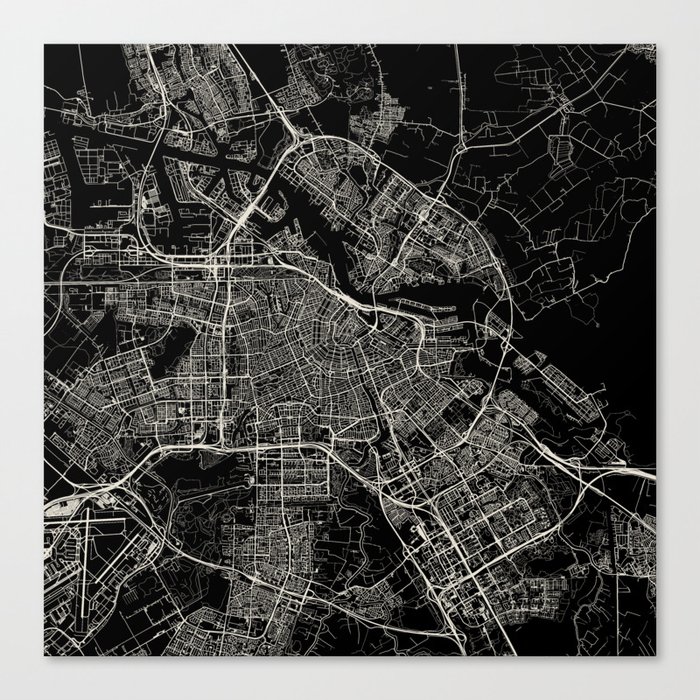Amsterdam City Map, Netherlands Maps - Minimal Aesthetic Canvas Print