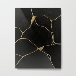 Black Kintsugi Japanese Broken Art, Japandi Style, Gold Cracks Metal Print | Boho, Modernart, Kintsugi, Japandi, Abstract, Minimal, Bohemian, Popular, Goldveins, Brokenart 