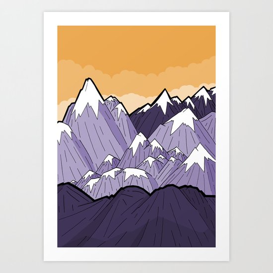 Mountains under the orange sky Art Print
