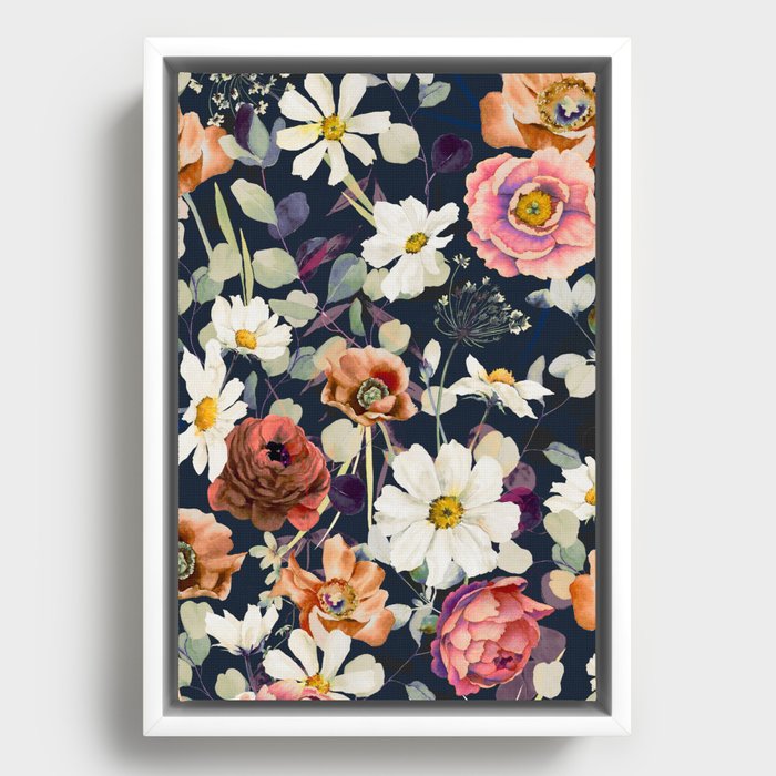 Dark and leafy meadow in bloom Framed Canvas
