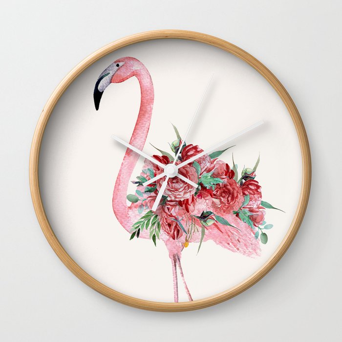 Flamingo Floral Wall Clock