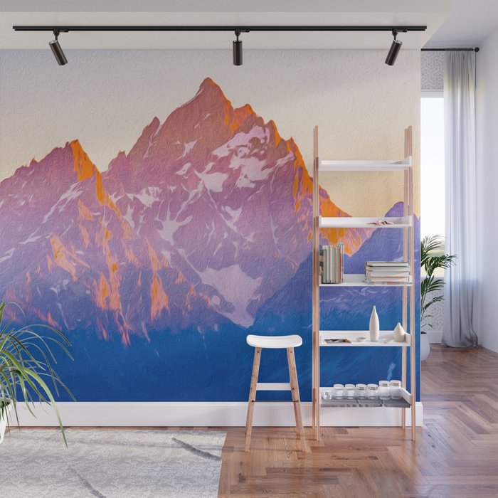 Mountains Grand Teton Wyoming Sunset Print Wall Mural