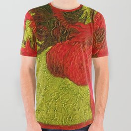 Vincent van Gogh Twelve red sunflowers in a vase still life with gold background portrait painting All Over Graphic Tee