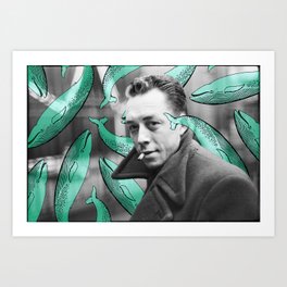 Albert Camus with calm whales Art Print