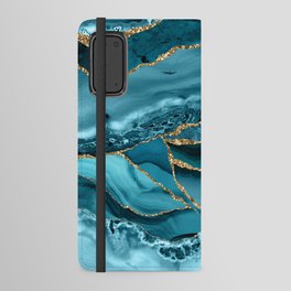 Abstract Blue Ice  And Gold Emerald Marble Landscape Android Wallet Case