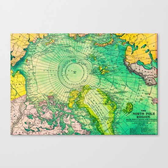 Colorful Map of the North Pole - Vintage Canvas Print