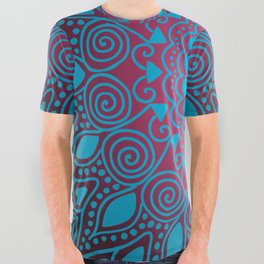 Midnight Blue and Red Mandala All Over Graphic Tee