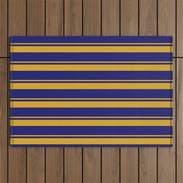 [ Thumbnail: Goldenrod and Midnight Blue Colored Striped/Lined Pattern Outdoor Rug ]