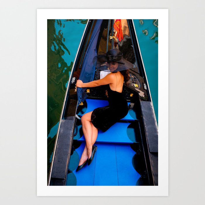 Venezia Travel Photography of a Woman in Gondola in Venice Art Print