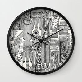 woodworking and textiles black Wall Clock