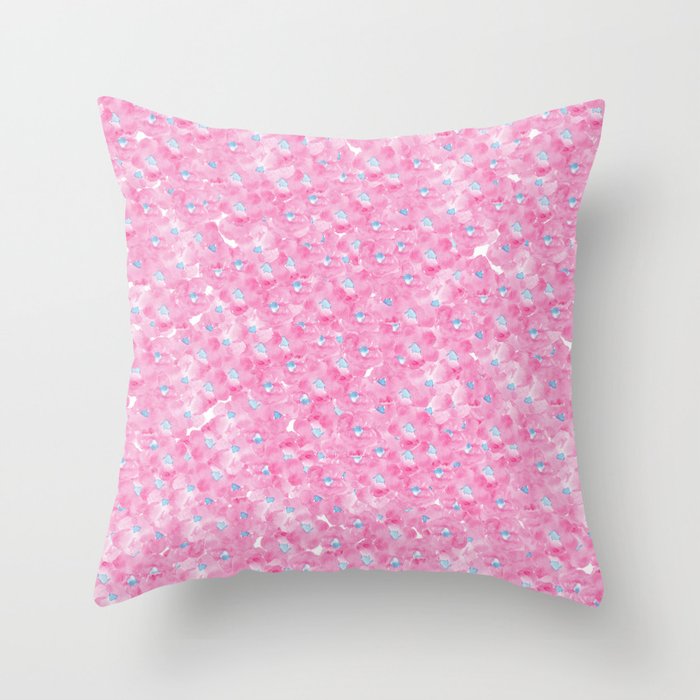 Hand painted pink blue watercolor hortensia floral Throw Pillow