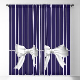 White Bow + Navy Pinstripe Blackout Curtain