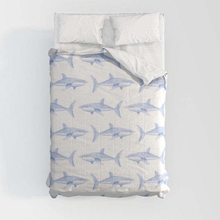 Blue Shark Pattern Comforter