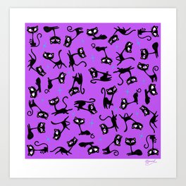 Retro Sassy Tiki Cats (grape version) Art Print