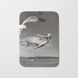 Fly Away Bath Mat | Collage, Retro, Popart, Birds, Surreal, Seagulls, Landscape, Vintage, Ocean, Beach 