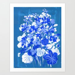 geraniums in blue and white Art Print