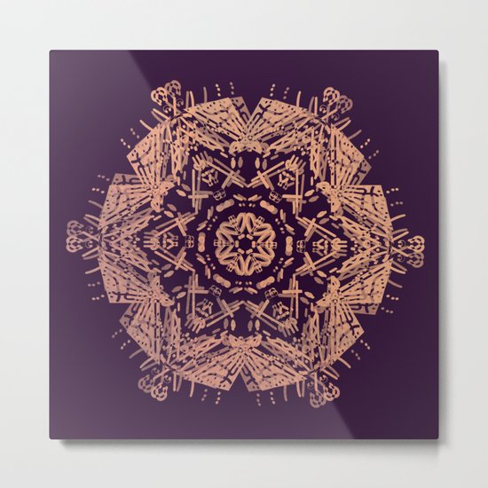 Bronze mandala on dark purple Metal Print