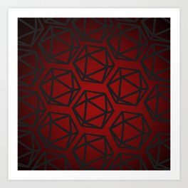 D20 Pattern - Red Black Gradient Art Print