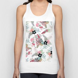 Abstract pink mint green black coral retro floral Unisex Tank Top