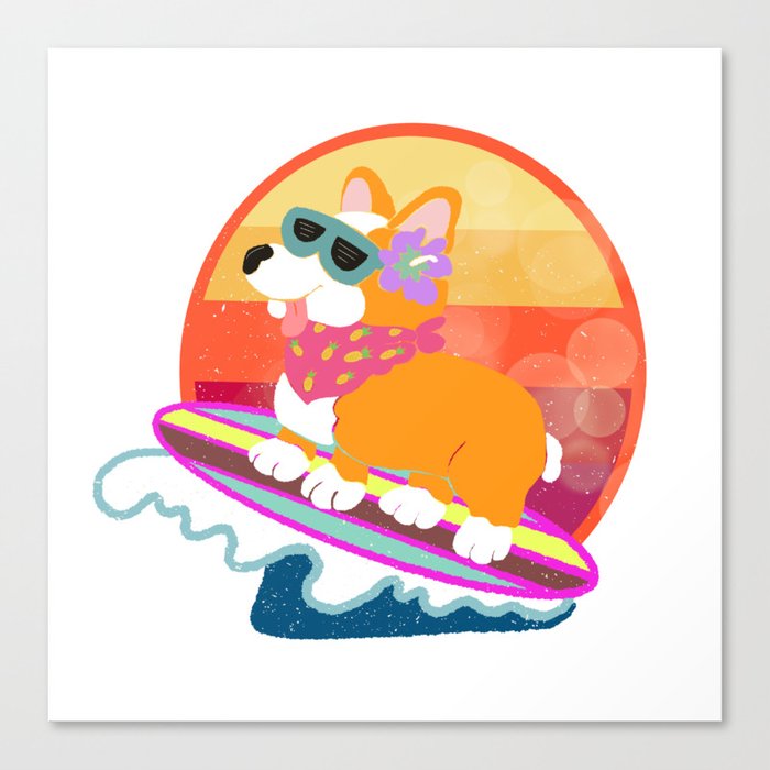 Summer Corgi Surfer Dog Canvas Print