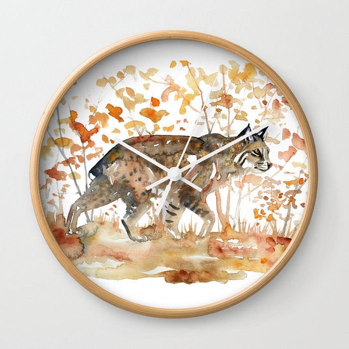 Bobcat watercolor art Wall Clock
