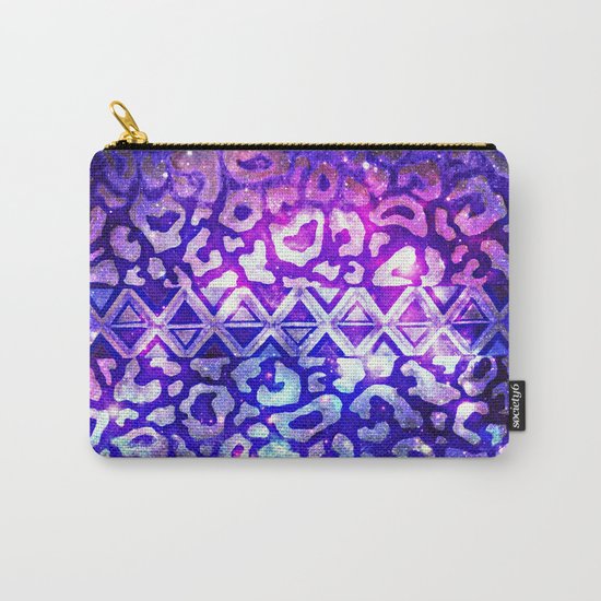 TRIBAL LEOPARD GALAXY Animal Print Aztec Native Pattern Geometric Purple Blue Ombre Space Galactic Carry-All Pouch