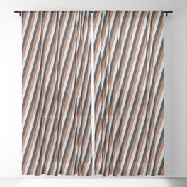 [ Thumbnail: Sienna, Light Gray, and Black Colored Stripes Pattern Sheer Curtain ]