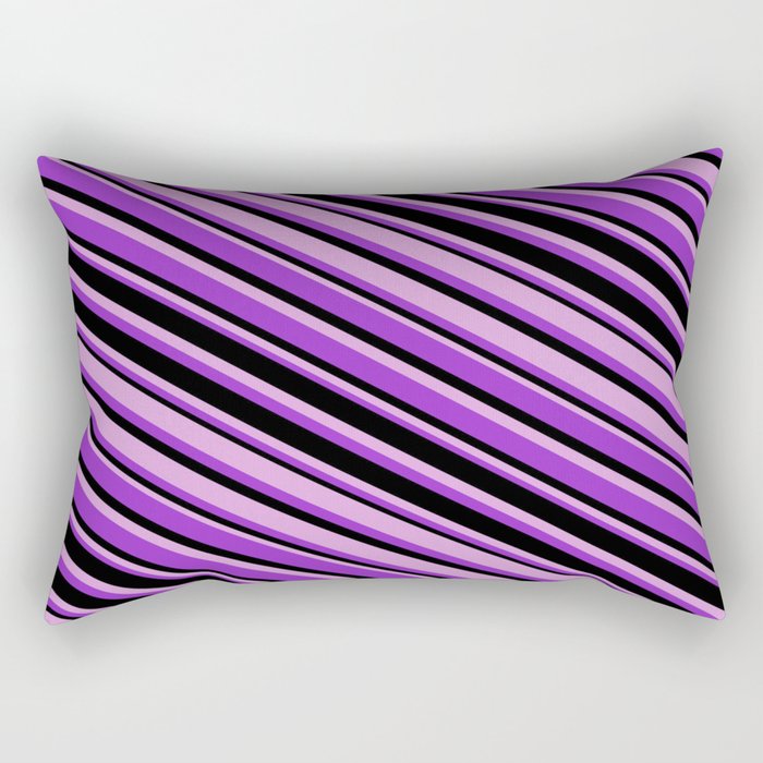 Dark Orchid, Black, and Plum Colored Stripes Pattern Rectangular Pillow