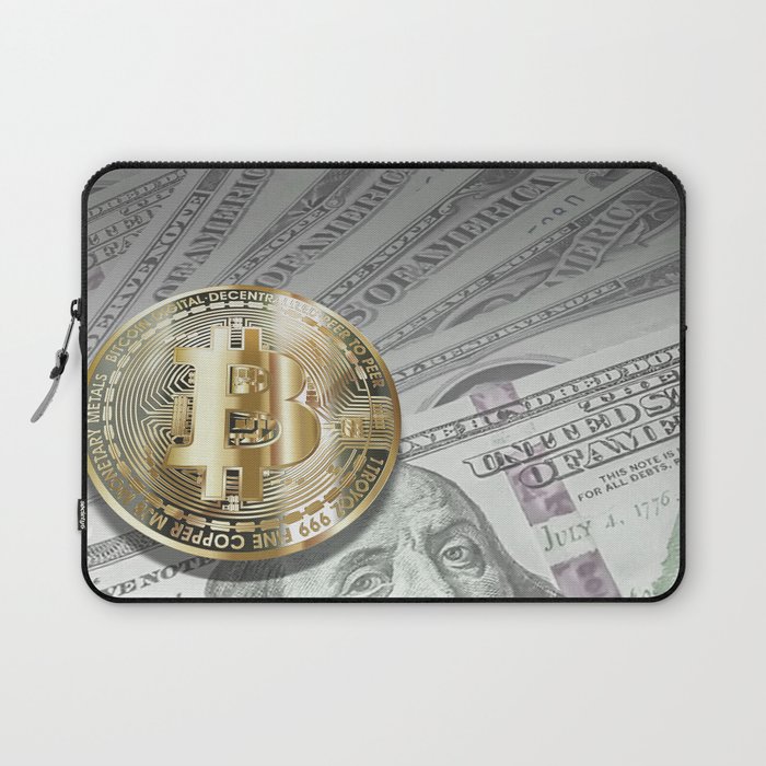 Bitcoin with dollar bills, cryptocurrency concept Laptop Sleeve