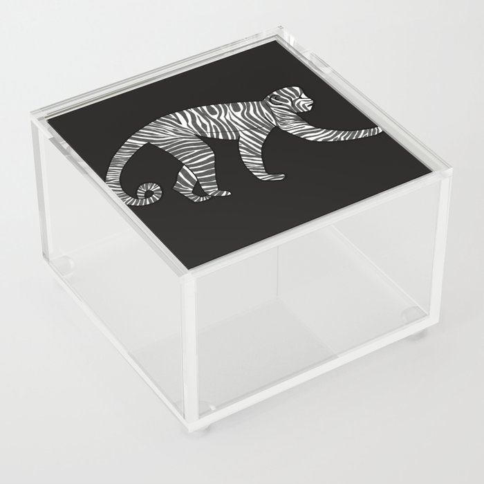 Zebra-print monkeys on black background Acrylic Box