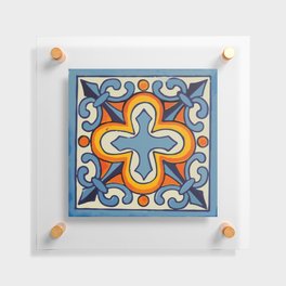 Flor de lis ornamental cross talavera tile Floating Acrylic Print