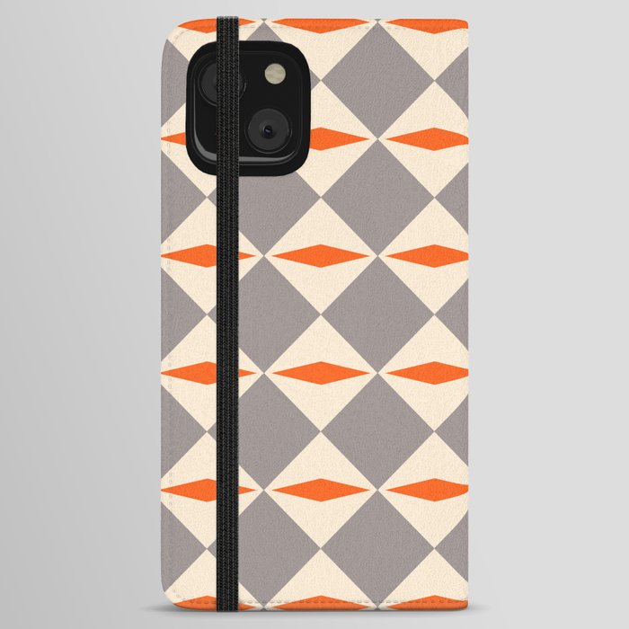 Geometric Diamond Pattern 822 Orange Gray and Beige iPhone Wallet Case