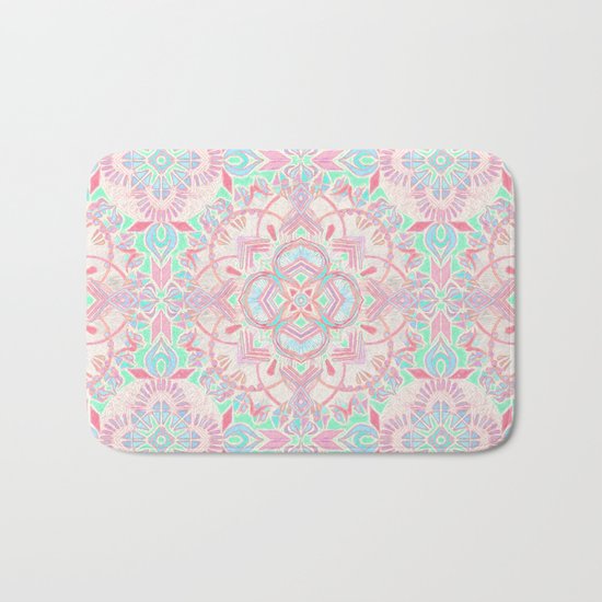 Mint and Blush Pink Painted Mandala Bath Mat