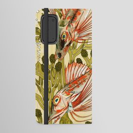 Vintage Art Nouveau Red Fish and Algae Leaves  Android Wallet Case