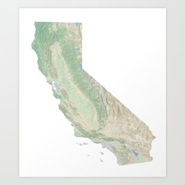California Topography Art Print | Nature, Elevation, Cartography, Terrain, Graphicdesign, Mountains, Rivers, Map, Topography, Relief 
