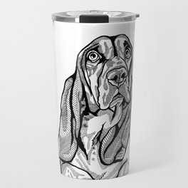 Soulful Basset Hound Pop Art, Black and White Line Drawing of a Basset Hound Travel Mug