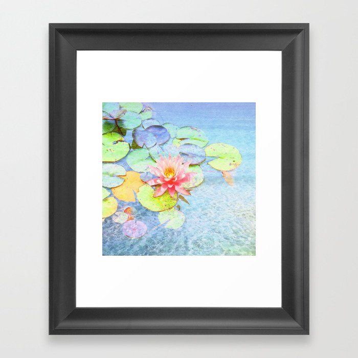 pink waterlily painted impressionism style Framed Art Print