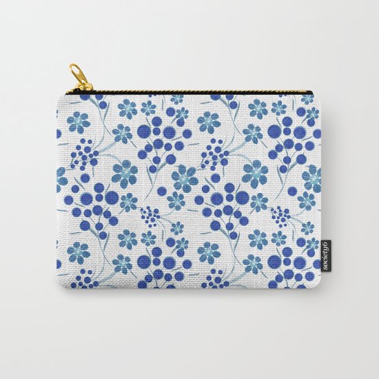 Blue flowers on a white background. Carry-All Pouch